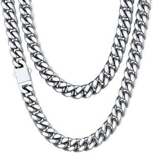 Men's 9mm Width Steel Silver 18K Gold Plated Cuban Durable Hip Hop Chain Jewelry